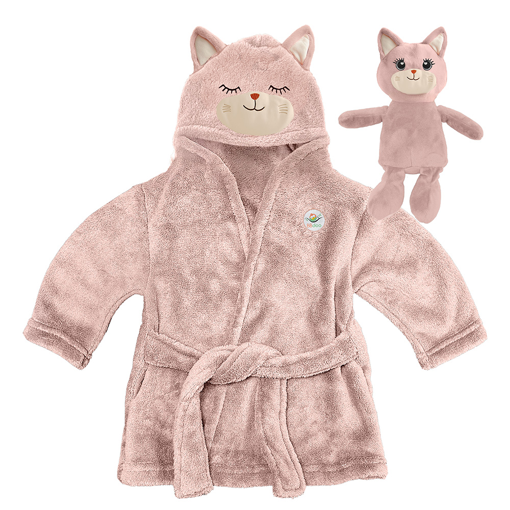 Image Baby Bathrobe with Plush Cat - Pink